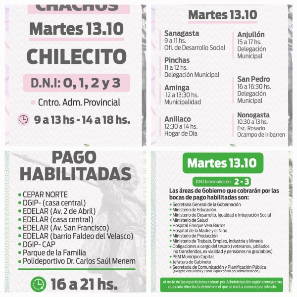 Este martes contin&uacute;a el pago de Chachos: en Capital cobrar&aacute;n los DNI terminados en 2 y 3