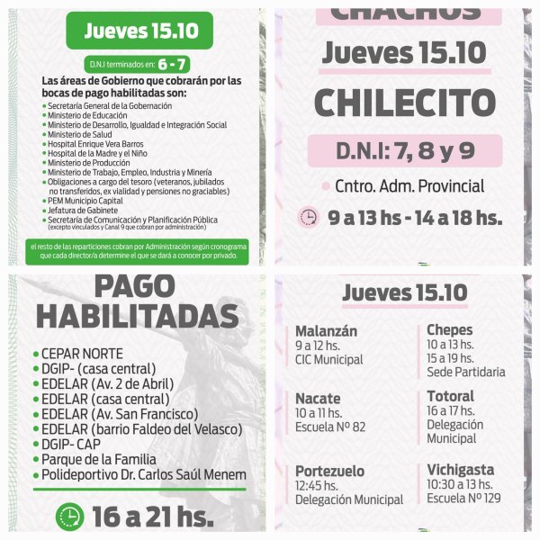 Este jueves contin&uacute;a el pago de Chachos: en Capital cobrar&aacute;n los DNI terminados en 6 y 7 