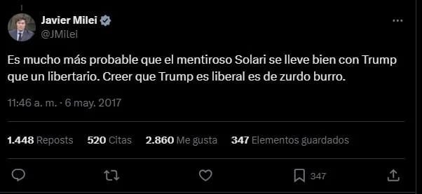 No resiste al archivo: el día que Milei dijo que Trump no era liberal y lo destruyó.