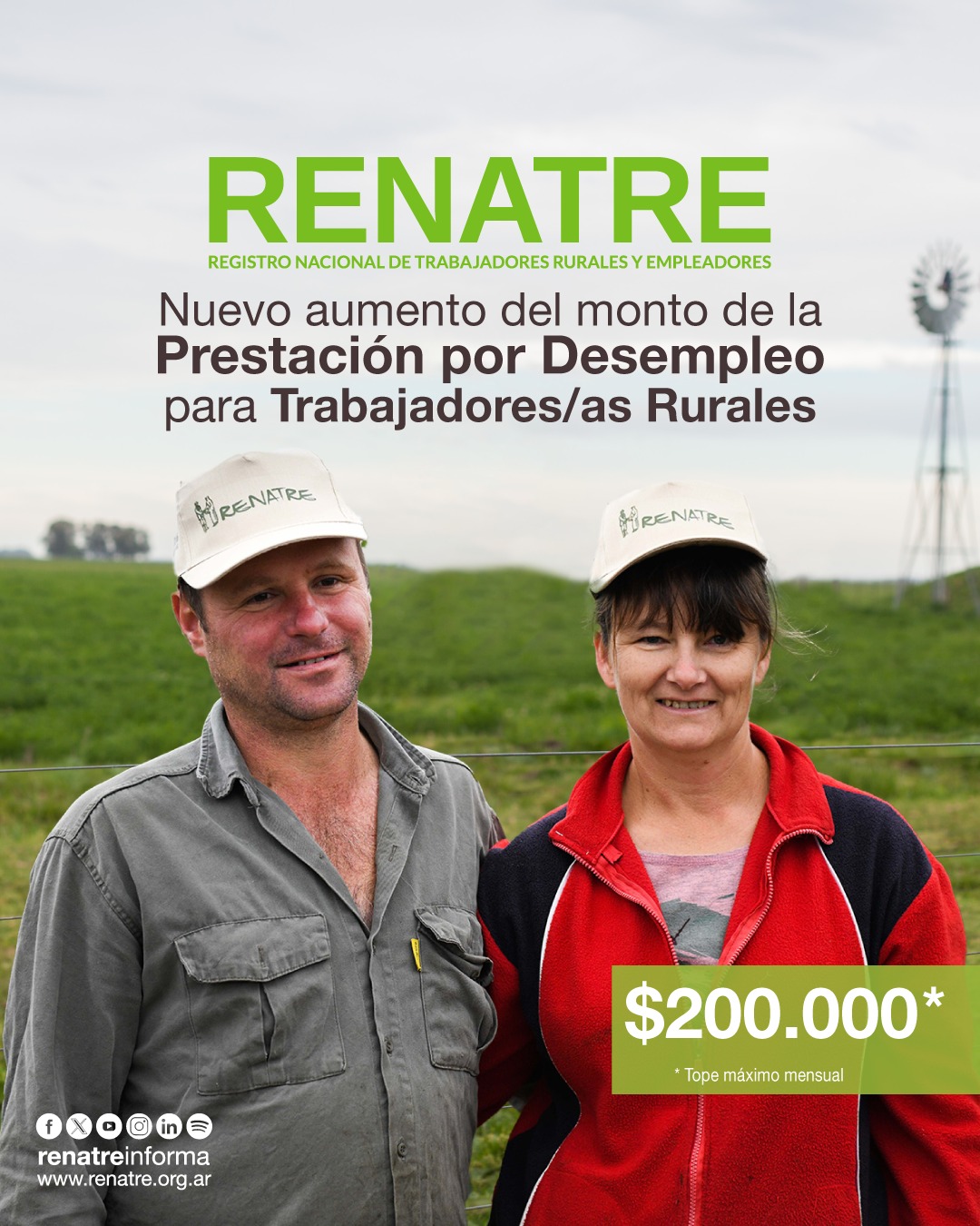 El RENATRE sube a $200.000 las prestaciones por desempleo a partir de diciembre.