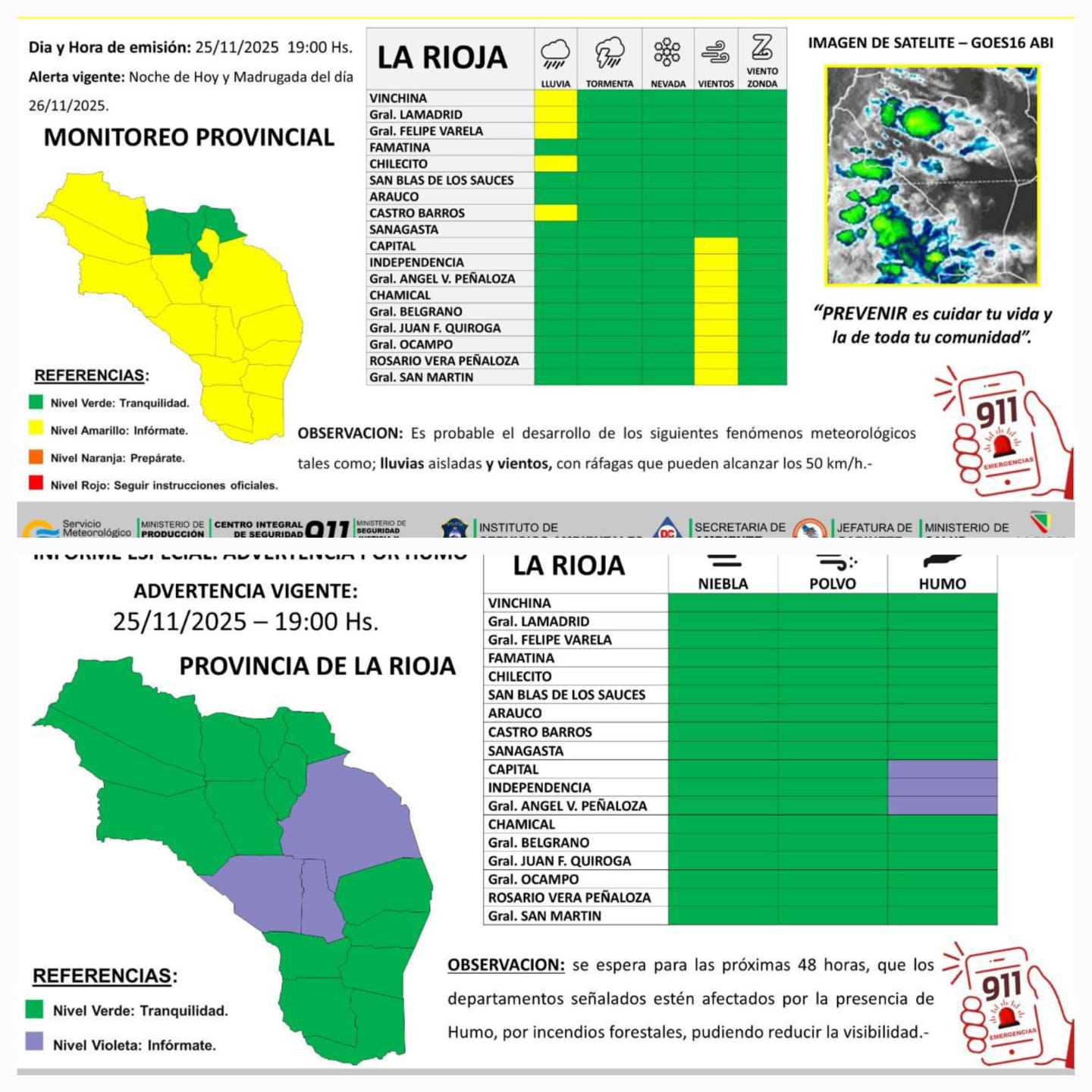 Difunden alerta amarilla por lluvias y vientos
