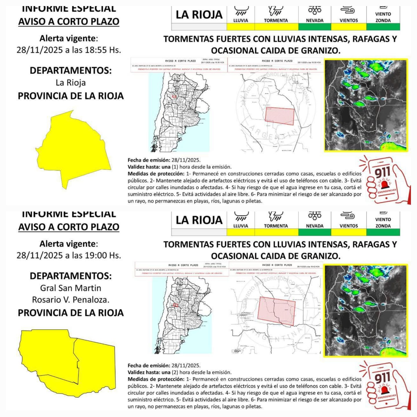 Alerta amarilla por fuertes tormentas con probabilidad de lluvias intensas