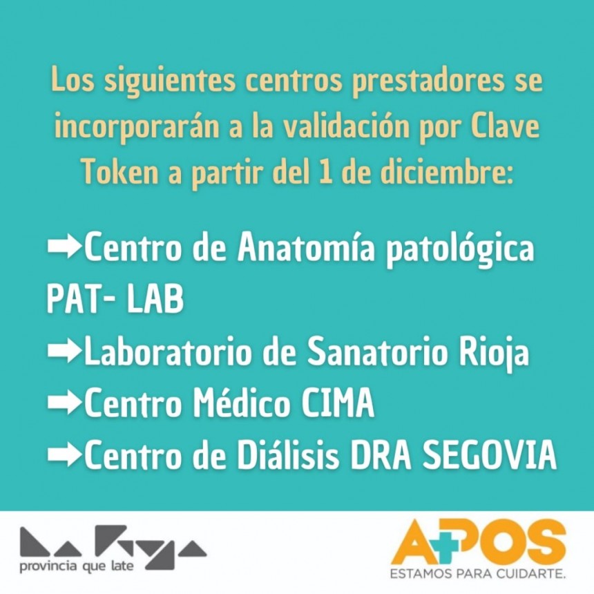 APOS incorpora más servicios y prestadores a la validación por clave token