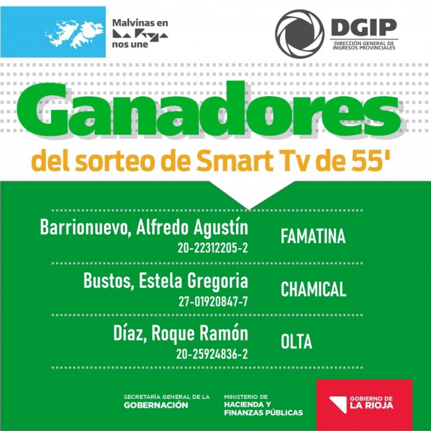 DGIP entregó 3 SMART TV 55` a sus contribuyentes 