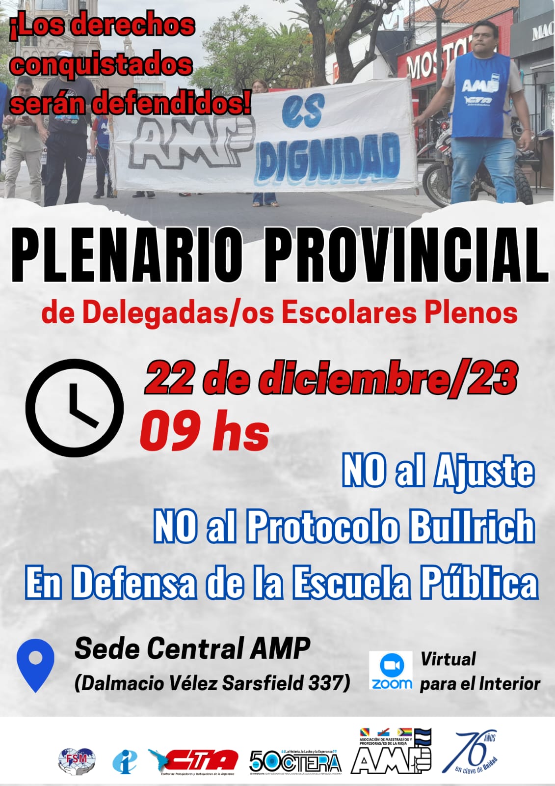 La AMP convoca a un Plenario Provincial de Delegadas y Delegados Plenos de Escuelas.