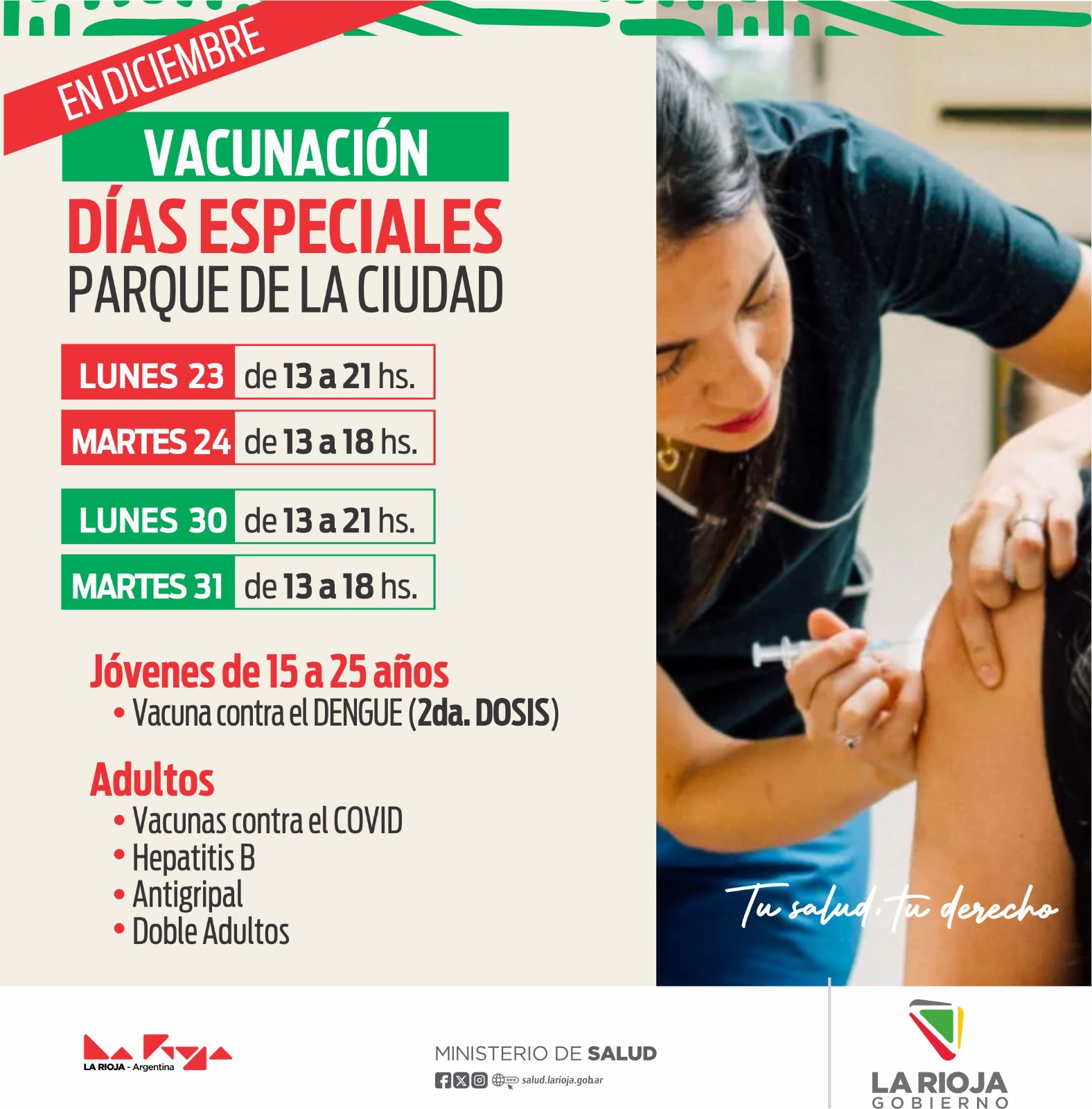 El Ministerio de Salud informa los horarios de atención de los vacunatorios durante las fiestas.